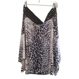 Venus Womens Off Shoulder Gray Leopard Large Flare Long Sleeve Animal print